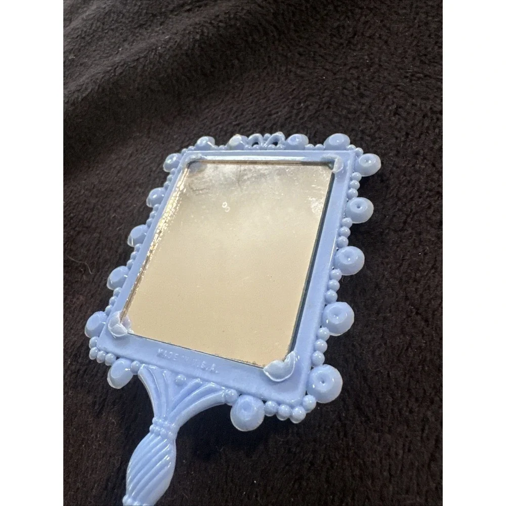 Vintage Small Blue Plastic Handheld Mirror‎ for Dolls, Made in USA